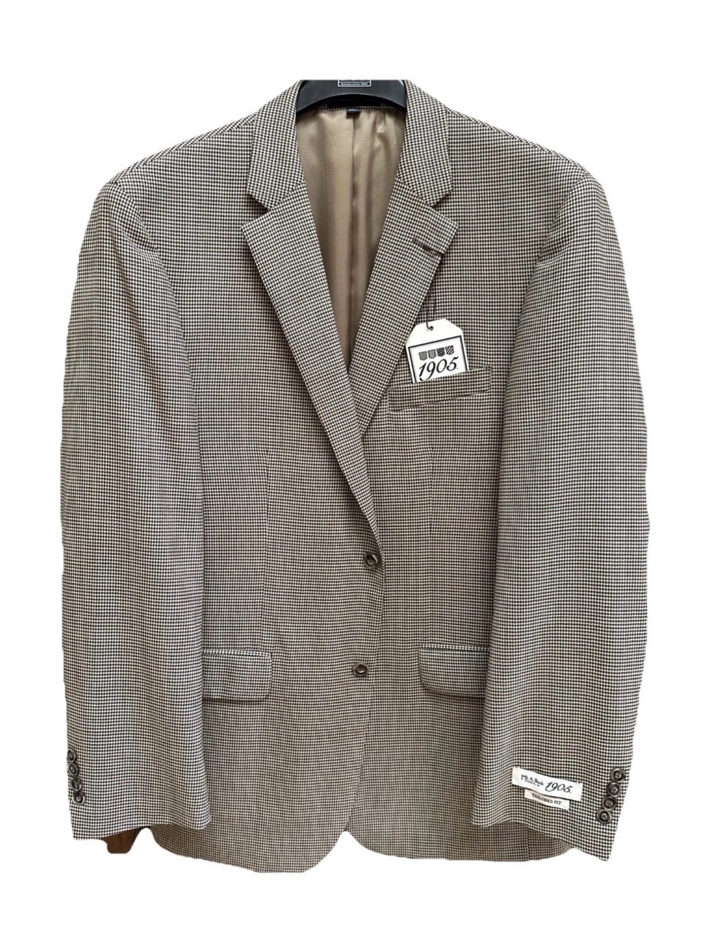 Men's Houndstooth Two-Button Sport Coat/Blazer - Taupe/Black